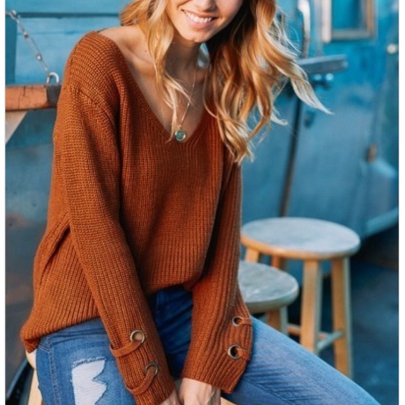 Sweaters - V Neck Slouchy Knitted Sweater